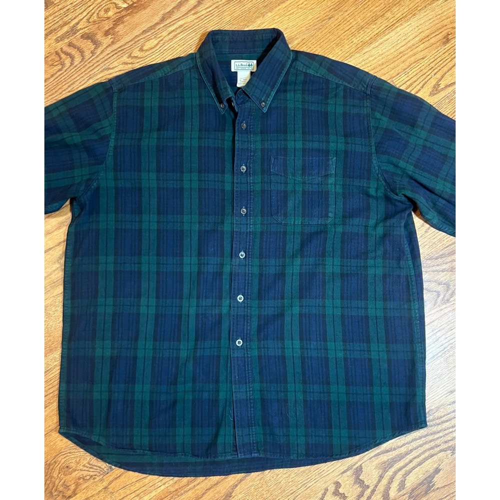 LL Bean Men's Classic Plaid Flannel Shirt Long Sleeve‎ XL REG Green Navy
